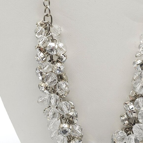 Silver Tone Chain Necklace With Clear Faceted Beads Crystal Accents CHA CHA - Picture 2 of 9